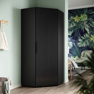 ELEGANT Corner Wardrobe with 2 Hanging Rails and 5 Storage Shelves, Modern Black High Gloss & Matt Bedroom Closet Storage, Space Saving Design ELEGANT Corner Wardrobe with 2 Hanging Rails and 5 Storage Shelves, Modern Black High Gloss & Matt Bedroom Closet Storage, Space Saving Design