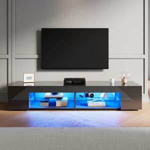 High Gloss tv Stand with led Lights, Floor Stand tv Unit with Open Glass Shelves, Suitable for Living Room & Bedroom, Black, 1600x390x300mm - Elegant High Gloss tv Stand with led Lights, Floor Stand tv Unit with Open Glass Shelves, Suitable for Living Room & Bedroom, Black, 1600x390x300mm - Elegant