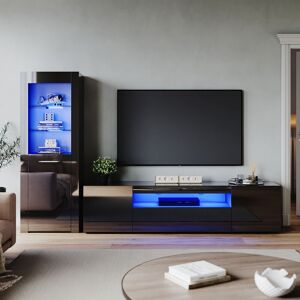 ELEGANT Living Room Home Furniture Set 2000mm led tv Unit Stand Display Cabinet Sideboard with 16 color rgb led Lights Storage Unit in Black High Gloss Style ELEGANT Living Room Home Furniture Set 2000mm led tv Unit Stand Display Cabinet Sideboard with 16 color rgb led Lights Storage Unit in Black High Gloss Style