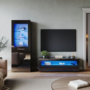 Living Room Set 1200mm tv Stand Display Cabinet Sideboard with rgb led Lights Black Gloss Storage Unit Style 2 - Elegant Living Room Set 1200mm tv Stand Display Cabinet Sideboard with rgb led Lights Black Gloss Storage Unit Style 2 - Elegant