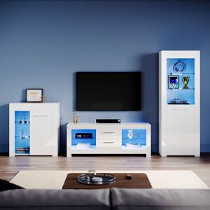 ELEGANT Living Room Set Modern High Gloss Fronts with led Light, 1300mm tv Stand, Display Cabinet with Glass Shelf Bookcase Sideboard Cupboard, White ELEGANT Living Room Set Modern High Gloss Fronts with led Light, 1300mm tv Stand, Display Cabinet with Glass Shelf Bookcase Sideboard Cupboard, White