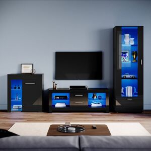Elegant - Living Room Set Modern High Gloss Fronts with led Light, 1300mm tv Stand, Display Cabinet with Glass Shelf Tall Storage Cabinet Sideboard Elegant - Living Room Set Modern High Gloss Fronts with led Light, 1300mm tv Stand, Display Cabinet with Glass Shelf Tall Storage Cabinet Sideboard