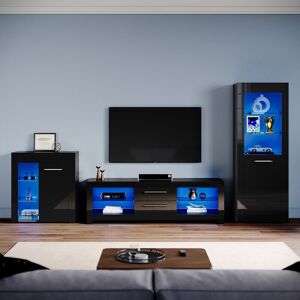 ELEGANT Living Room Set Modern High Gloss Fronts with led Light, 1600mm tv Stand, Display Cabinet with Glass Shelf Bookcase Sideboard Cupboard, Black ELEGANT Living Room Set Modern High Gloss Fronts with led Light, 1600mm tv Stand, Display Cabinet with Glass Shelf Bookcase Sideboard Cupboard, Black