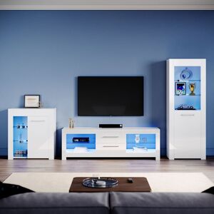 ELEGANT Living Room Set Modern High Gloss Fronts with led Light, 1600mm tv Stand, Display Cabinet with Glass Shelf Bookcase Sideboard Cupboard, White ELEGANT Living Room Set Modern High Gloss Fronts with led Light, 1600mm tv Stand, Display Cabinet with Glass Shelf Bookcase Sideboard Cupboard, White