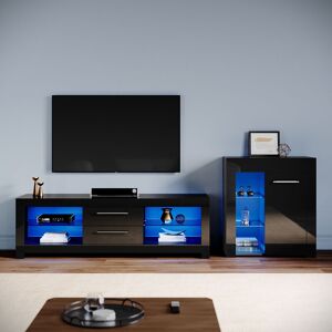 Elegant - Living Room Set Modern High Gloss Fronts with led Light, 1600mm tv Stand, Display Cabinet with Glass Shelf Sideboard Cupboard, Black Elegant - Living Room Set Modern High Gloss Fronts with led Light, 1600mm tv Stand, Display Cabinet with Glass Shelf Sideboard Cupboard, Black