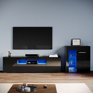 Living Room Set Modern High Gloss Fronts with led Light, 1800mm tv Stand, Display Cabinet with Glass Shelf Sideboard Cupboard, Black - Elegant Living Room Set Modern High Gloss Fronts with led Light, 1800mm tv Stand, Display Cabinet with Glass Shelf Sideboard Cupboard, Black - Elegant