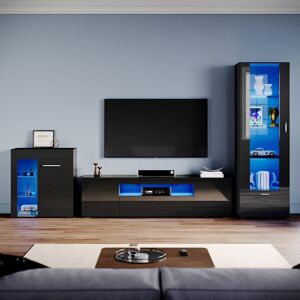 ELEGANT Living Room Set Modern High Gloss Fronts with LED Light, 1800mm TV Stand, Display Cabinet with Glass Shelf Tall Storage Cabinet Sideboard ELEGANT Living Room Set Modern High Gloss Fronts with LED Light, 1800mm TV Stand, Display Cabinet with Glass Shelf Tall Storage Cabinet Sideboard