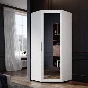 ELEGANT Corner Mirrored Wardrobe Modern High Gloss Furniture with 2 Hanging Rails and 4 Storage Shelves, Bedroom Closet Storage, Space Saving Design, ELEGANT Corner Mirrored Wardrobe Modern High Gloss Furniture with 2 Hanging Rails and 4 Storage Shelves, Bedroom Closet Storage, Space Saving Design,