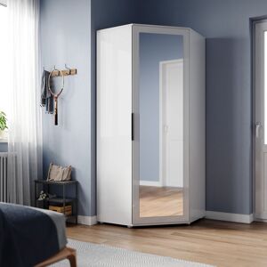 ELEGANT Modern Design Corner Wardrobe with Mirror White High Gloss Bedroom Furniture 800 x 800 x 1860 mm with Shelves, Hanging Rails ELEGANT Modern Design Corner Wardrobe with Mirror White High Gloss Bedroom Furniture 800 x 800 x 1860 mm with Shelves, Hanging Rails