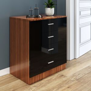 Modern High Gloss 4 spacious Drawer Chest with Metal Handles for Bedroom or Home Storage Organizer Black/Walnut - Elegant Modern High Gloss 4 spacious Drawer Chest with Metal Handles for Bedroom or Home Storage Organizer Black/Walnut - Elegant