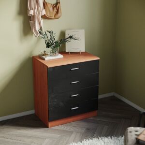 Modern High Gloss 4 spacious Drawer Chest with Metal Handles for Bedroom or Home Storage Organizer, Black/Walnut - Elegant Modern High Gloss 4 spacious Drawer Chest with Metal Handles for Bedroom or Home Storage Organizer, Black/Walnut - Elegant