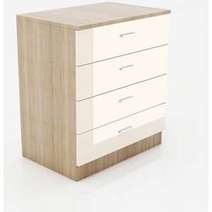 Nightstand High Gloss 4 Spacious Drawer Chest with Metal Handles for Bedroom or Home Storage Organizer, Cream/Oak - Elegant Nightstand High Gloss 4 Spacious Drawer Chest with Metal Handles for Bedroom or Home Storage Organizer, Cream/Oak - Elegant