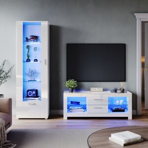 Modern High Gloss Living Room Set with rgb led Lights Display Cabinet Storage Unit + 1300mm tv Stand Cabinet White Furniture Set 5 - Elegant Modern High Gloss Living Room Set with rgb led Lights Display Cabinet Storage Unit + 1300mm tv Stand Cabinet White Furniture Set 5 - Elegant