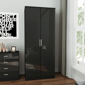 ELEGANT Modern High Gloss Soft Close 2 Doors Wardrobe with Removable Hanging Rod and Storage Shelves ( High Quality Wood MDF, Black) ELEGANT Modern High Gloss Soft Close 2 Doors Wardrobe with Removable Hanging Rod and Storage Shelves ( High Quality Wood MDF, Black)