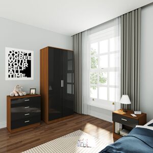 Modern High Gloss Soft Close 2 Doors Black/Walnut Wardrobe Includes a Removable Hanging Rod and Storage Shelves - Elegant Modern High Gloss Soft Close 2 Doors Black/Walnut Wardrobe Includes a Removable Hanging Rod and Storage Shelves - Elegant