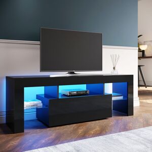 Elegant - Modern High Gloss tv Stand Cabinet with led Light Living Room Bedroom Furniture Television Unit tv Cabinet for Media Storage 1300mm Black Elegant - Modern High Gloss tv Stand Cabinet with led Light Living Room Bedroom Furniture Television Unit tv Cabinet for Media Storage 1300mm Black
