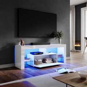 High Gloss led tv Stand Multi-Light Effect tv Cabinet with Large Storage Space Living Room Bedroom Furniture, White 1400mm - Elegant High Gloss led tv Stand Multi-Light Effect tv Cabinet with Large Storage Space Living Room Bedroom Furniture, White 1400mm - Elegant