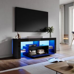 High Gloss led tv Stand Multi-Light Effect tv Cabinet with Large Storage Space Living Room Bedroom Furniture, Black 1400mm - Elegant High Gloss led tv Stand Multi-Light Effect tv Cabinet with Large Storage Space Living Room Bedroom Furniture, Black 1400mm - Elegant