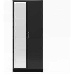 Modern High Gloss Wardrobe and Cabinet Furniture Set 2 Doors Wardrobe only, with Mirror, Black - Elegant Modern High Gloss Wardrobe and Cabinet Furniture Set 2 Doors Wardrobe only, with Mirror, Black - Elegant