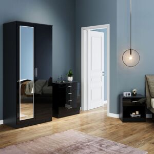 ELEGANT Wardrobe Set High Gloss 3 Piece Bedroom Storage Furniture Include 2 Soft Close Doors Wardrobe and 4 Drawer Chest and Bedside Cabinet, Black ELEGANT Wardrobe Set High Gloss 3 Piece Bedroom Storage Furniture Include 2 Soft Close Doors Wardrobe and 4 Drawer Chest and Bedside Cabinet, Black