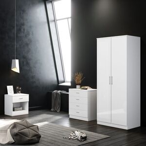 Wardrobe Set High Gloss 3 Piece Bedroom Storage Furniture Include 2 Soft Close Doors Wardrobe and 4 Drawer Chest and Bedside Cabinet White - Elegant Wardrobe Set High Gloss 3 Piece Bedroom Storage Furniture Include 2 Soft Close Doors Wardrobe and 4 Drawer Chest and Bedside Cabinet White - Elegant