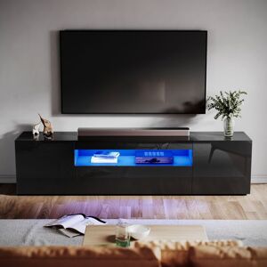Modern tv Stand Black High Gloss led Light tv Cabinet 2000mm Entertainment Unit for Living Room Bedroom Furniture with Shelf and Storages - Elegant Modern tv Stand Black High Gloss led Light tv Cabinet 2000mm Entertainment Unit for Living Room Bedroom Furniture with Shelf and Storages - Elegant