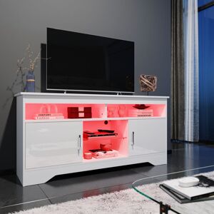 ELEGANT TV Stand 135cm TV Cabinet with LED Light Modern High Gloss White TV Unit with Shelves and Cabinets Up to 55 inch TVs ELEGANT TV Stand 135cm TV Cabinet with LED Light Modern High Gloss White TV Unit with Shelves and Cabinets Up to 55 inch TVs