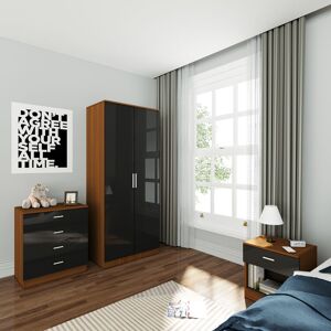 Wardrobe and Cabinet Furniture Set Bedroom 2 Doors Wardrobe and 4 Drawer Chest and Bedside Cabinet High Gloss , Black/Walnut - Elegant Wardrobe and Cabinet Furniture Set Bedroom 2 Doors Wardrobe and 4 Drawer Chest and Bedside Cabinet High Gloss , Black/Walnut - Elegant