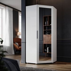 ELEGANT Wardrobe Single Door 800 x 800 x 1860 mm High Gloss Corner Wardrobe with Mirror White Bedroom Stoarge Furniture with Shelves, Hanging Rails ELEGANT Wardrobe Single Door 800 x 800 x 1860 mm High Gloss Corner Wardrobe with Mirror White Bedroom Stoarge Furniture with Shelves, Hanging Rails