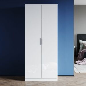 Wardrobe White High Gloss 2 Soft Close Doors Bedroom Furniture Storage with White Shelf and Metal Hanging Rail - Elegant Wardrobe White High Gloss 2 Soft Close Doors Bedroom Furniture Storage with White Shelf and Metal Hanging Rail - Elegant