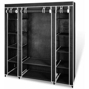 Fabric Wardrobe with Compartments and Rods 45x150x176 cm Black Vidaxl Fabric Wardrobe with Compartments and Rods 45x150x176 cm Black Vidaxl