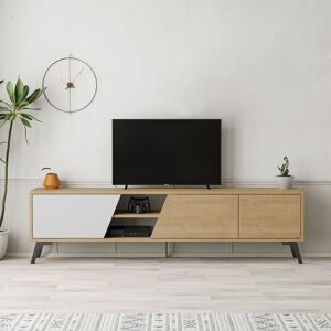 Decortie - Fiona Modern tv Stand Multimedia Centre tv Unit With Storage Cabinet 180cm - Oak / White - White Decortie - Fiona Modern tv Stand Multimedia Centre tv Unit With Storage Cabinet 180cm - Oak / White - White