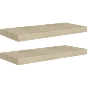 vidaXL 2x Floating Wall Shelves Oak 60x23.5x3.8 cm MDF Display Hanging Rack - Wall Shelves vidaXL 2x Floating Wall Shelves Oak 60x23.5x3.8 cm MDF Display Hanging Rack - Wall Shelves