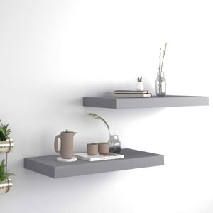 vidaXL 2x Floating Wall Shelves Grey 50x23x3.8 cm MDF Display Bookcase Ledge - Wall Shelves vidaXL 2x Floating Wall Shelves Grey 50x23x3.8 cm MDF Display Bookcase Ledge - Wall Shelves