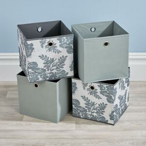 Home Source - Folding 2 Grey 2 Floral Square Storage Utility Box Fabric Cube 4pc Basket Set Home Source - Folding 2 Grey 2 Floral Square Storage Utility Box Fabric Cube 4pc Basket Set