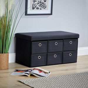 HOME SOURCE Folding Ottoman Storage Bench 6 Drawer Black Compact Space-Saving Furniture HOME SOURCE Folding Ottoman Storage Bench 6 Drawer Black Compact Space-Saving Furniture
