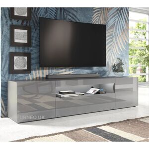 Furneo - 200cm Long tv Stand Unit Cabinet Matt & High Gloss Grey Clifton08G White led Lights Furneo - 200cm Long tv Stand Unit Cabinet Matt & High Gloss Grey Clifton08G White led Lights