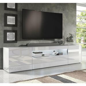 Furneo 200cm Long TV Stand Unit Cabinet Matt & High Gloss White Clifton08 White LED Lights Furneo 200cm Long TV Stand Unit Cabinet Matt & High Gloss White Clifton08 White LED Lights