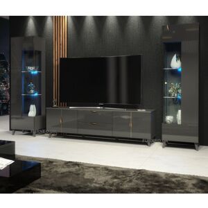 Furneo - Grey Living Room Set tv Stand Display Cabinets High Gloss & Matt Azzurro10/12G Blue led Lights Furneo - Grey Living Room Set tv Stand Display Cabinets High Gloss & Matt Azzurro10/12G Blue led Lights
