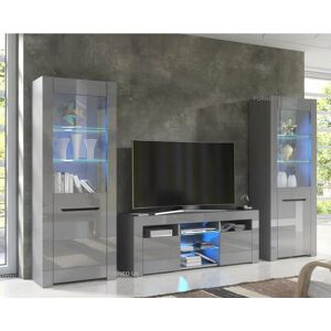 Furneo - High Gloss & Matt Grey Living Room Set tv Stand Display Cabinets MilanoG Blue led Lights Furneo - High Gloss & Matt Grey Living Room Set tv Stand Display Cabinets MilanoG Blue led Lights