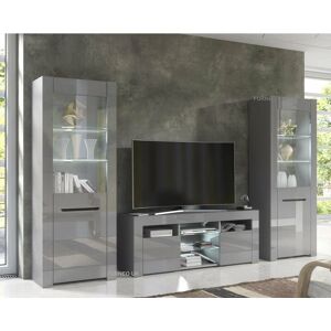 Furneo - High Gloss & Matt Grey Living Room Set tv Stand Display Cabinets MilanoG White led Lights Furneo - High Gloss & Matt Grey Living Room Set tv Stand Display Cabinets MilanoG White led Lights