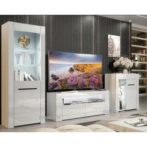 Furneo - High Gloss & Matt White Living Room Set tv Stand Sideboard Display Cabinet Milano White led Lights Furneo - High Gloss & Matt White Living Room Set tv Stand Sideboard Display Cabinet Milano White led Lights