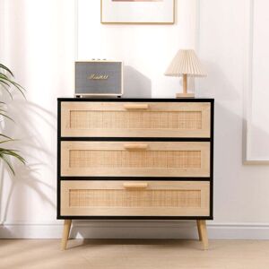 Furniture Hmd - Rattan Chest of Drawers,Storage 3 Drawer Dresser with Pine Legs,Freestanding Cupboard Organizer Unit Furniture Hmd - Rattan Chest of Drawers,Storage 3 Drawer Dresser with Pine Legs,Freestanding Cupboard Organizer Unit