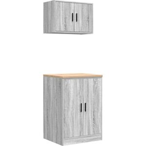 vidaXL Garage Cabinets 2 pcs Grey Sonoma Engineered Wood - Garage Cabinets vidaXL Garage Cabinets 2 pcs Grey Sonoma Engineered Wood - Garage Cabinets