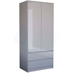 HOME DISCOUNT Glinton 2 Door 2 Drawer Wardrobe High Gloss With Hanging Rail & Storage Shelf, 100% FSC, Grey HOME DISCOUNT Glinton 2 Door 2 Drawer Wardrobe High Gloss With Hanging Rail & Storage Shelf, 100% FSC, Grey