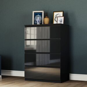 Home Discount - Glinton 4 Drawer Chest of Drawers High Gloss Bedroom Storage Furniture, 100% fsc, Black Home Discount - Glinton 4 Drawer Chest of Drawers High Gloss Bedroom Storage Furniture, 100% fsc, Black