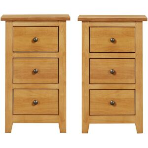 Hallowood Furniture - Aston Oak Narrow Side Table with 3 Drawers Set of 2, Wooden Small Bedside Cabinet in Light Oak, Slim Chest of Drawers for Hallowood Furniture - Aston Oak Narrow Side Table with 3 Drawers Set of 2, Wooden Small Bedside Cabinet in Light Oak, Slim Chest of Drawers for