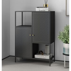 Hallowood Furniture - Bewdley Side Display Unit with 2 Doors, Small Black Metal Bookcase, Modern Metal Cabinet, Office Shelving Unit, Display Unit Hallowood Furniture - Bewdley Side Display Unit with 2 Doors, Small Black Metal Bookcase, Modern Metal Cabinet, Office Shelving Unit, Display Unit