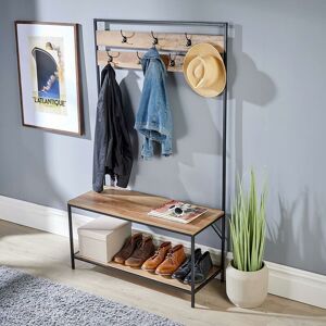 Home Source - Hallway Coat Rack Storage Bench Open Shoe Storage Shelf Modern Oak Finish Home Source - Hallway Coat Rack Storage Bench Open Shoe Storage Shelf Modern Oak Finish