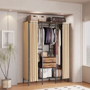 Unho - Heavy Duty Wardrobe With 2 Drawers Bedroom Storage Hanging Bar Clothes Rail Unho - Heavy Duty Wardrobe With 2 Drawers Bedroom Storage Hanging Bar Clothes Rail